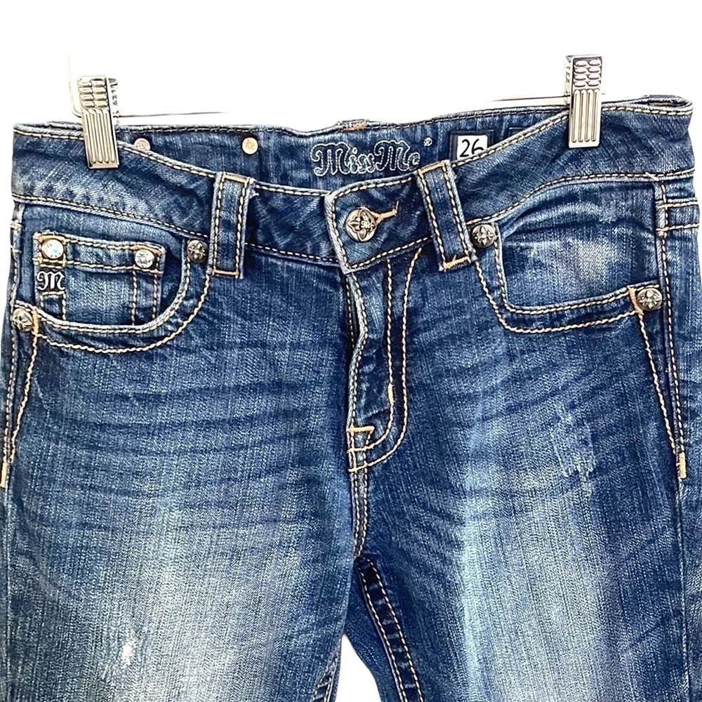 Miss Me Boyfriend Cuffed Capri Rhinestone Stud Jeans SZ 26